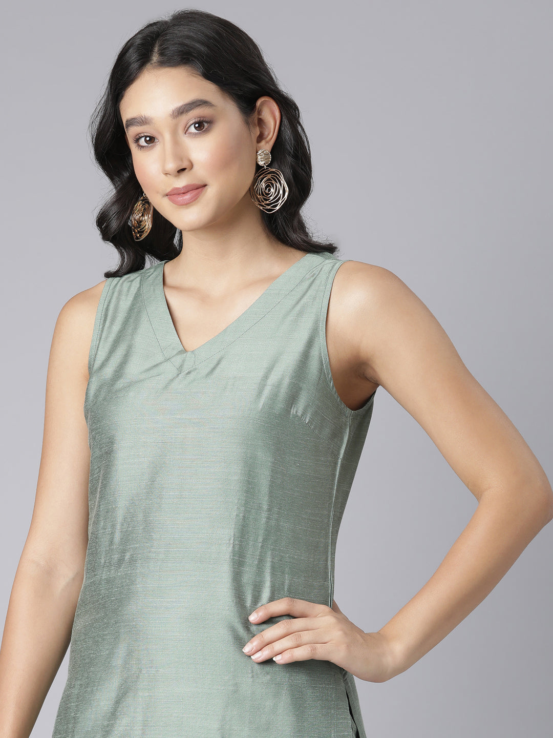 EDIRA Green glimmer Rayon Silk Textured Co-Ord set