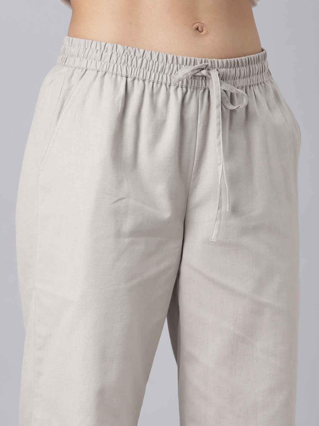 EDIRA Cotton Oatmeal Colour Trousers