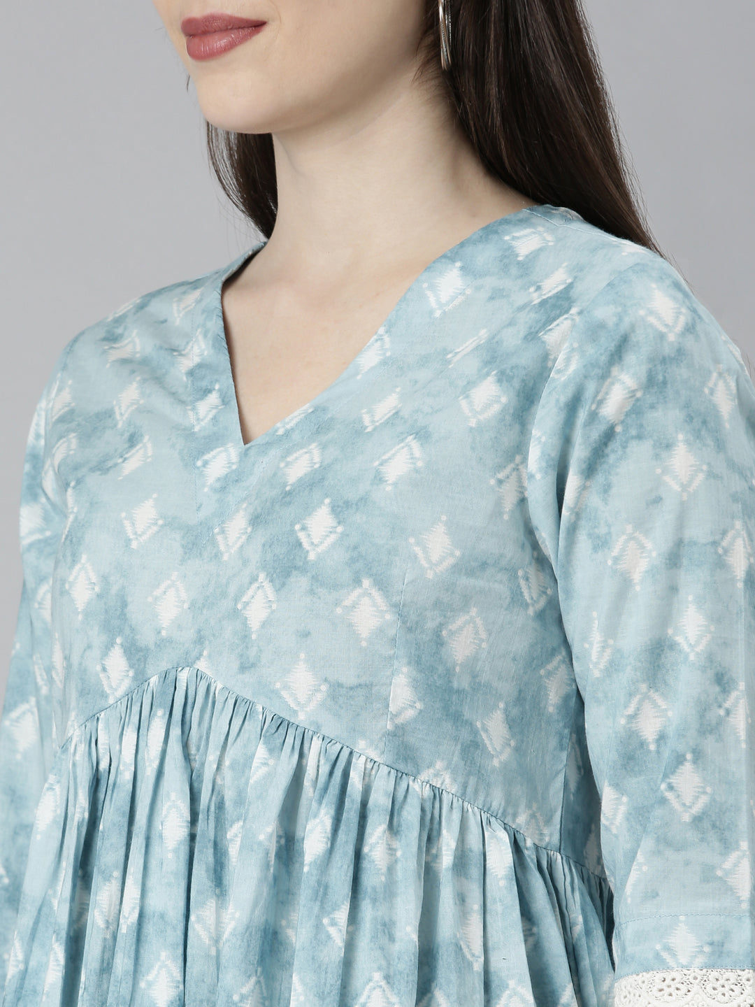 Powder Blue printed Flared Kurta Pant Set with Dupatta