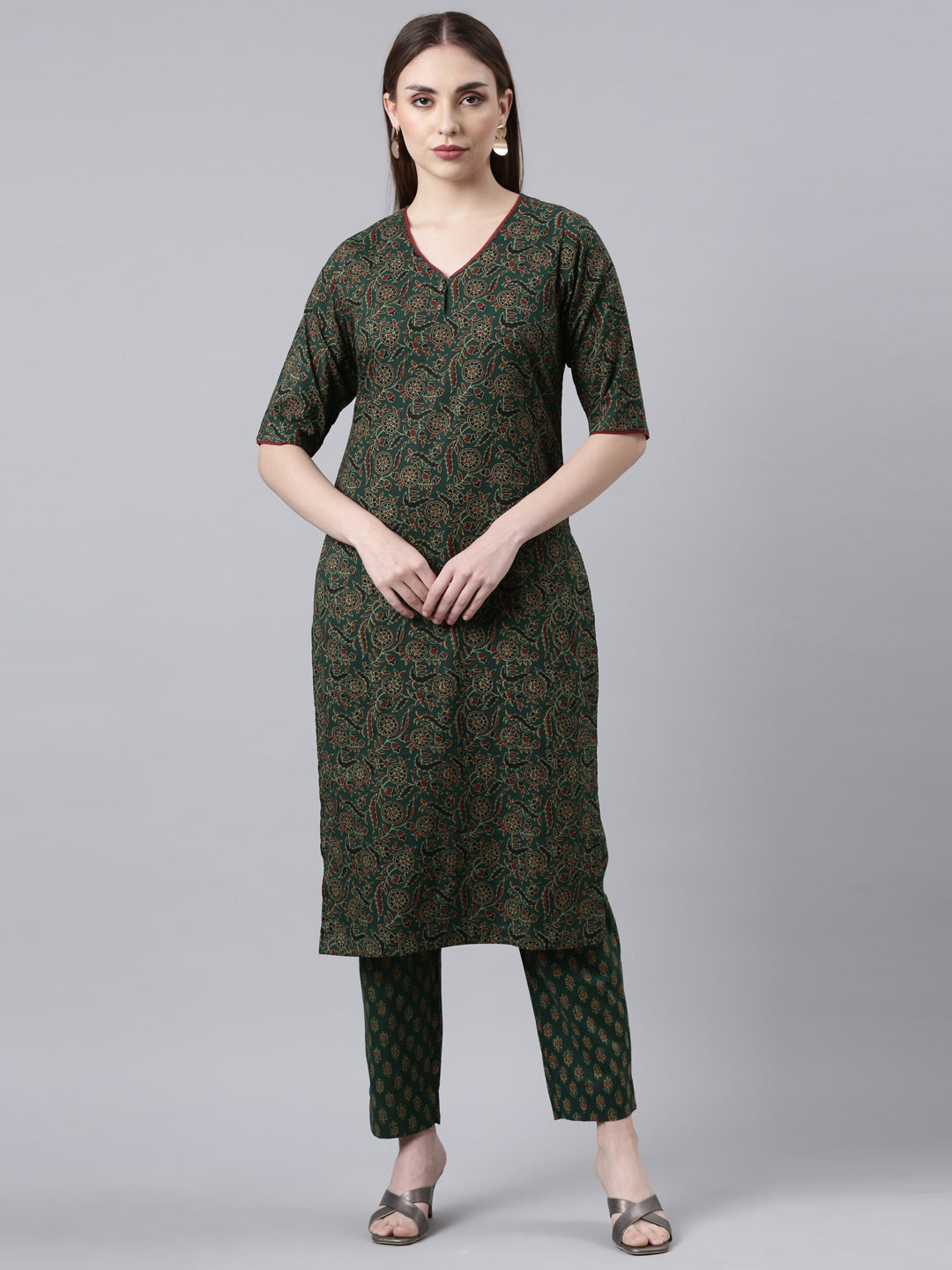 EDIRA Women Green Printed Kurta and Pant Set