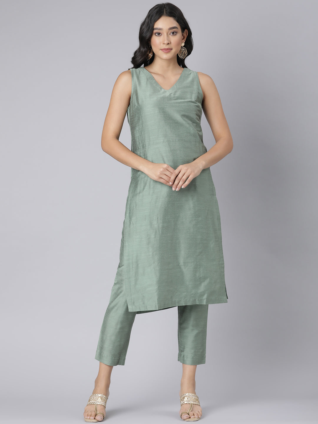 EDIRA Green glimmer Rayon Silk Textured Co-Ord set