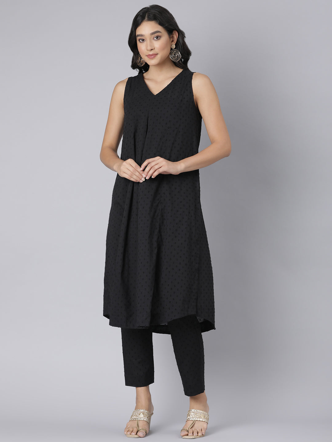 Black Dobby sleeveless Co-ords set