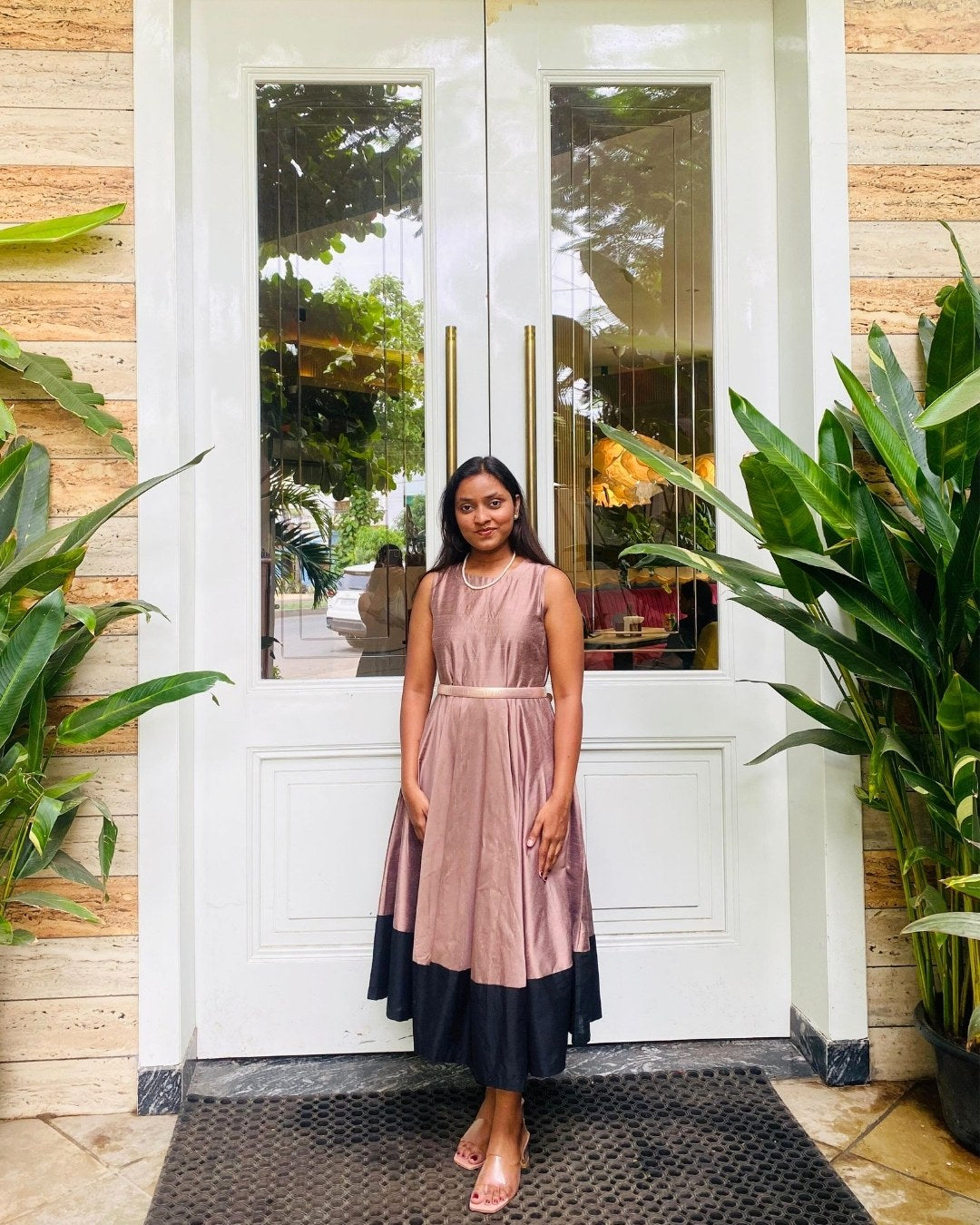 Mocha Fit & Flare Dress with Black Hem