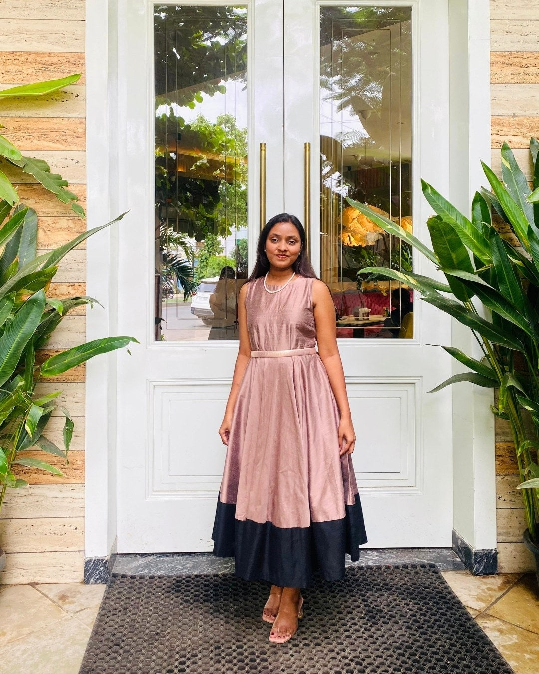 Mocha Fit & Flare Dress with Black Hem