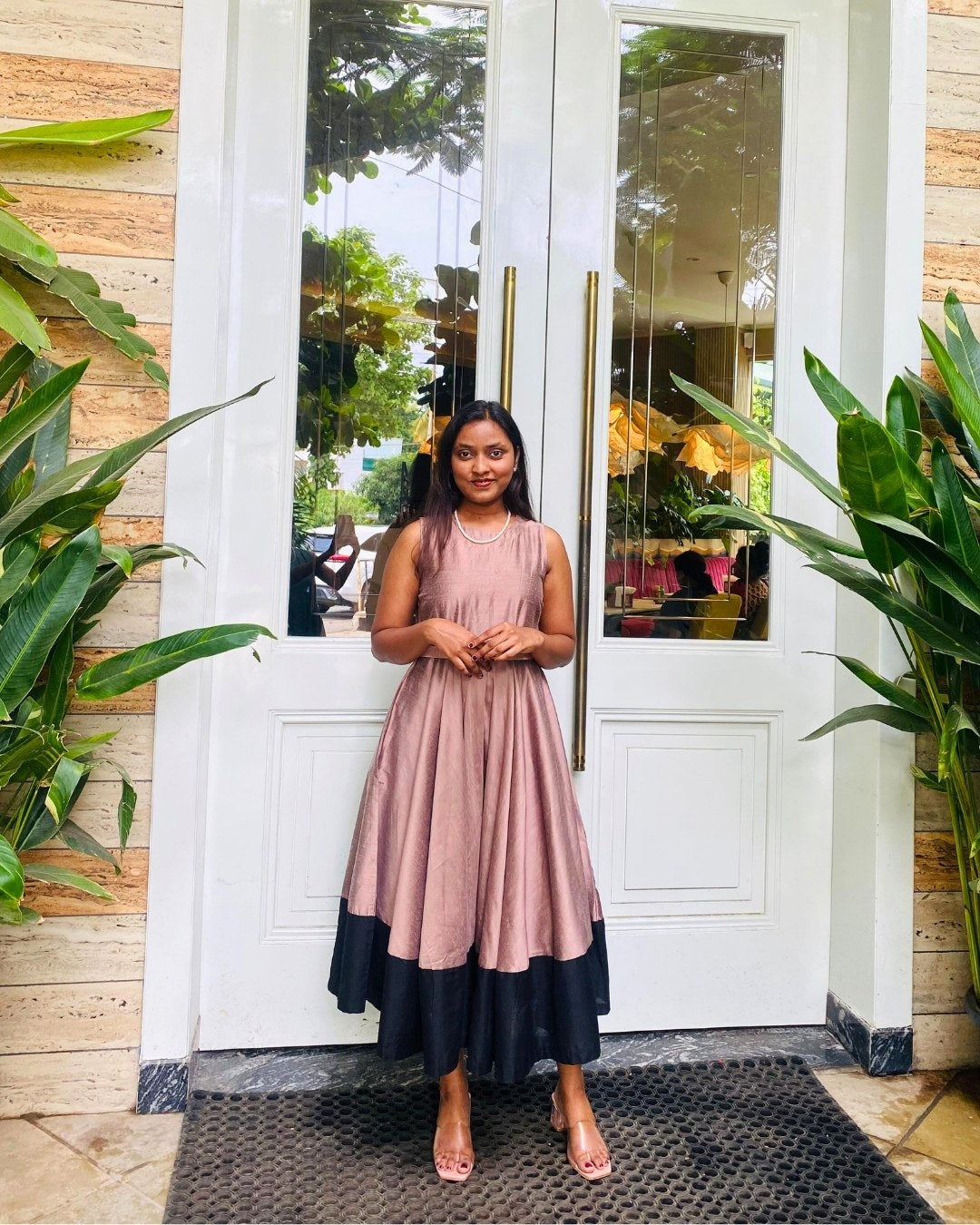 Mocha Fit & Flare Dress with Black Hem