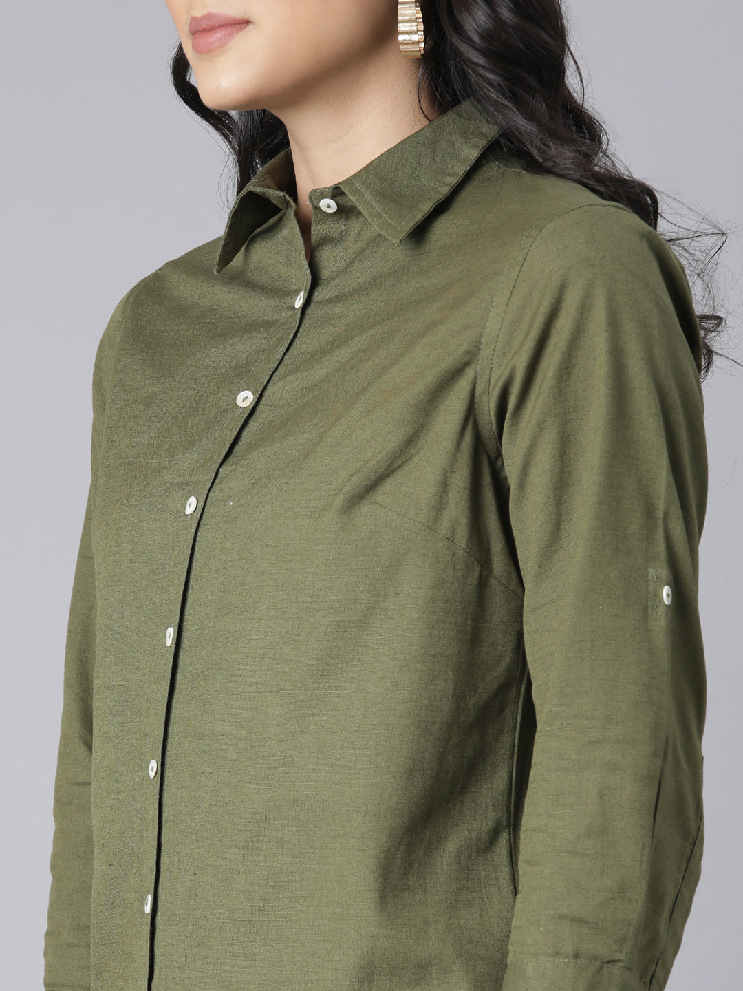 EDIRA Olive Colour Cotton Shirt