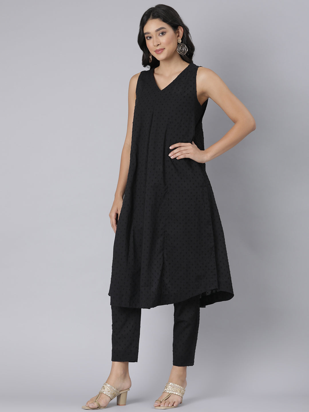 Black Dobby sleeveless Co-ords set