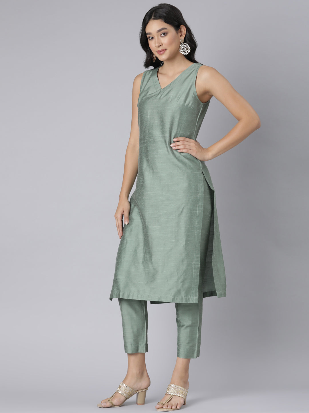 EDIRA Green glimmer Rayon Silk Textured Co-Ord set