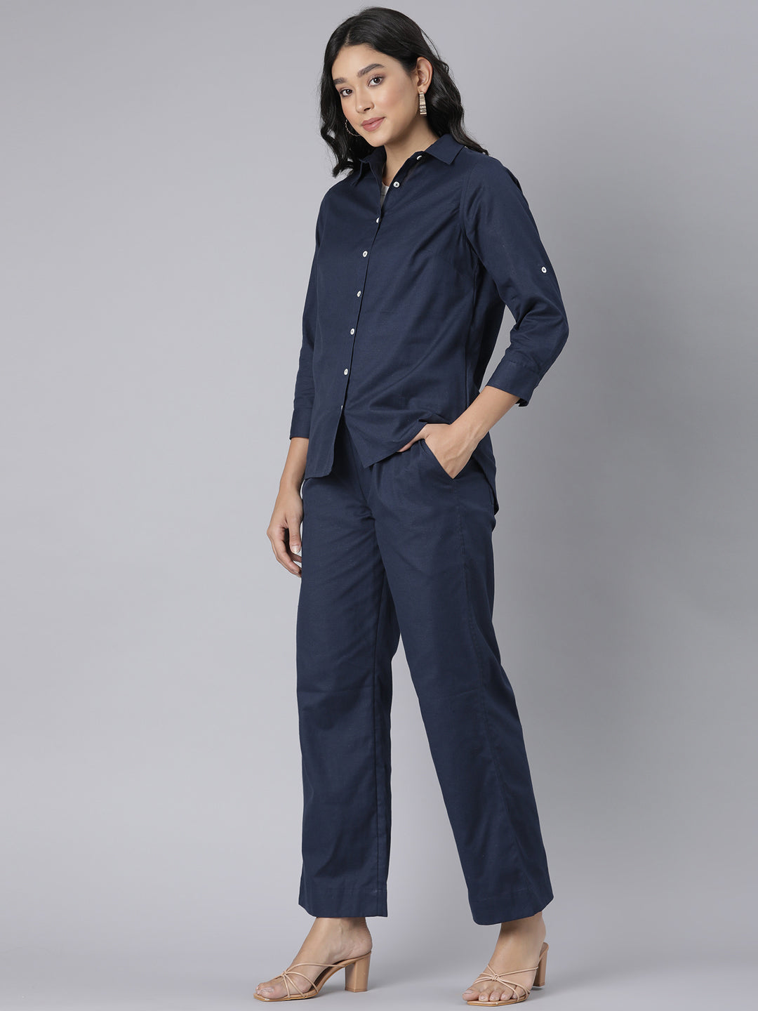 EDIRA Cotton Navy Trousers