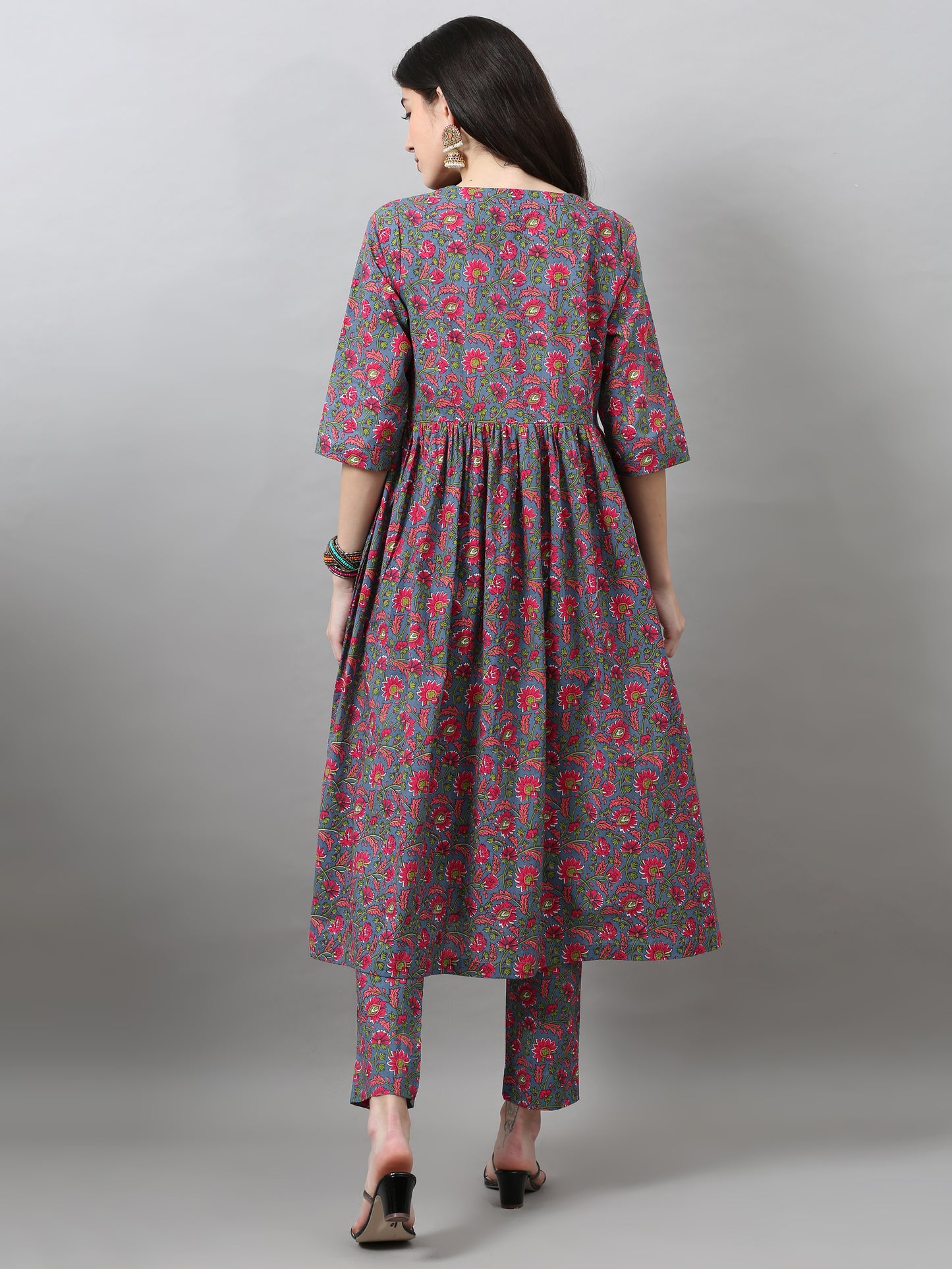 Fuchsia Flared Kurta Pant Set with Dupatta