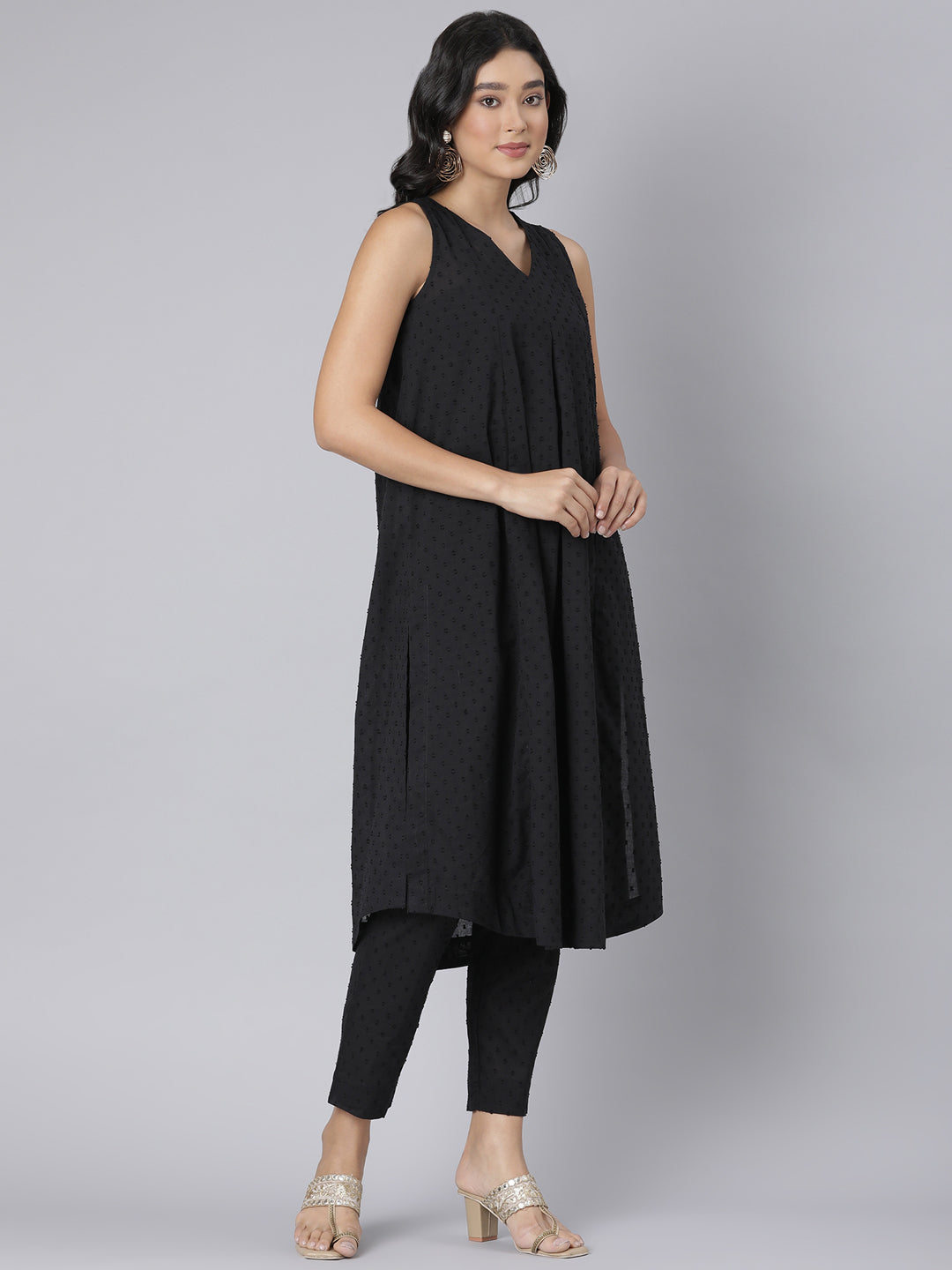 Black Dobby sleeveless Co-ords set