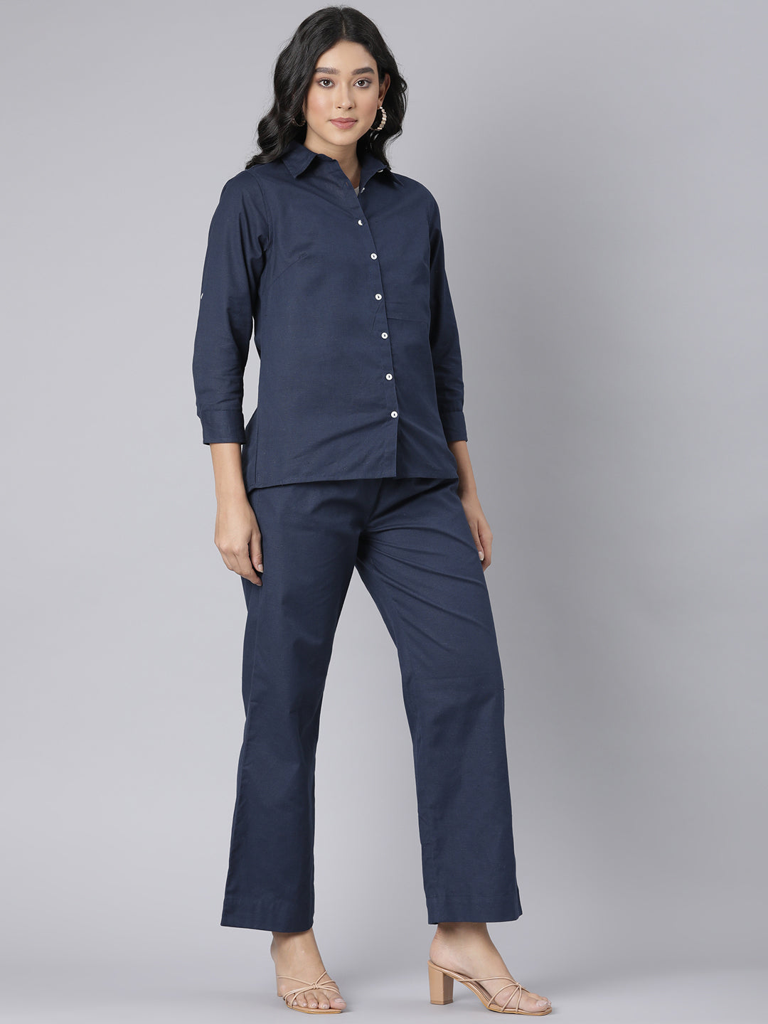 EDIRA Cotton Navy Trousers