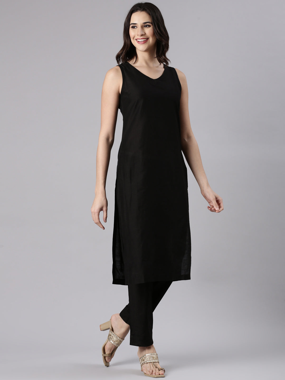 EDIRA Charcoal Black Silk Textured Co-Ord set