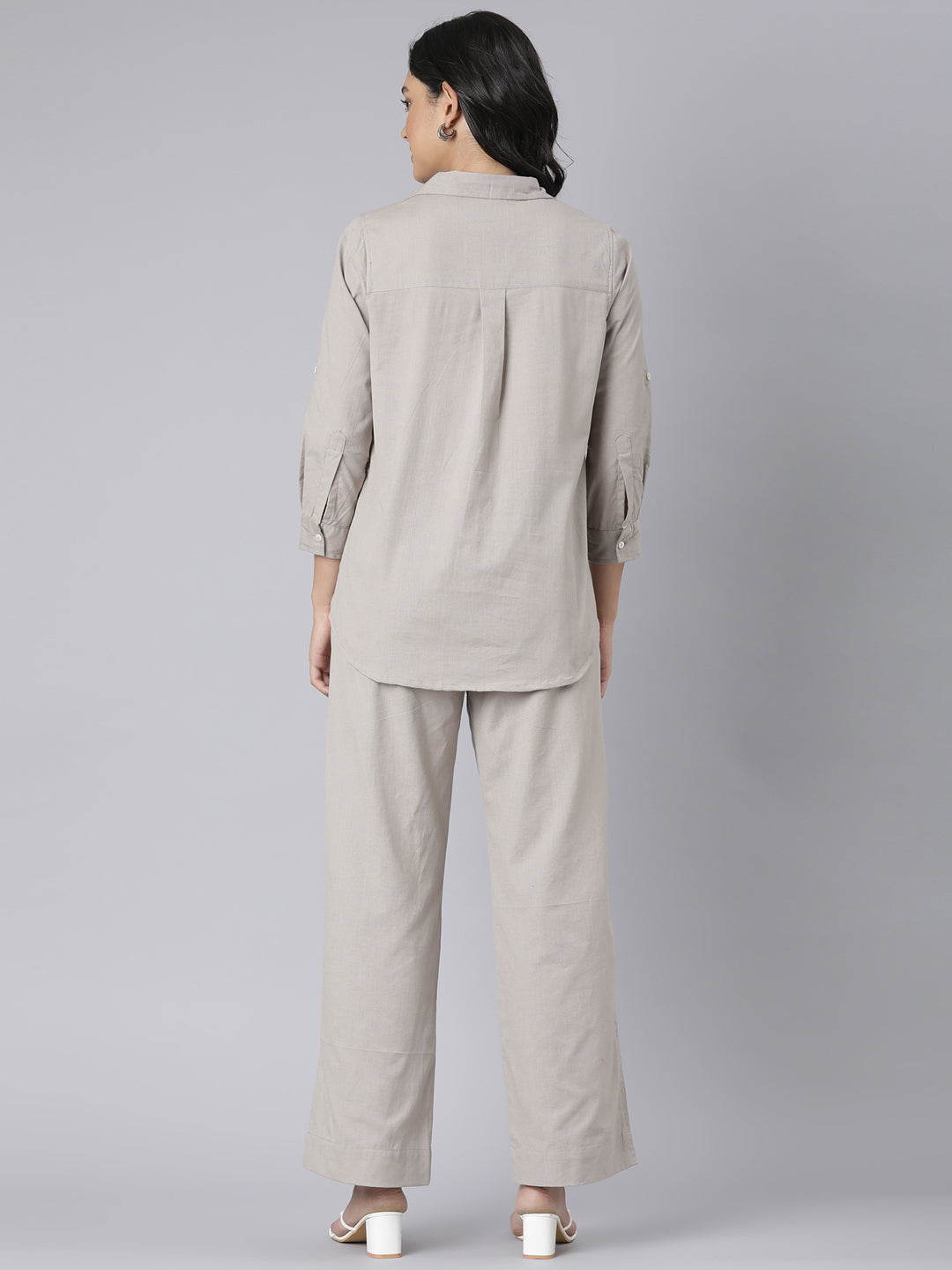 EDIRA Cotton Oatmeal Colour Trousers