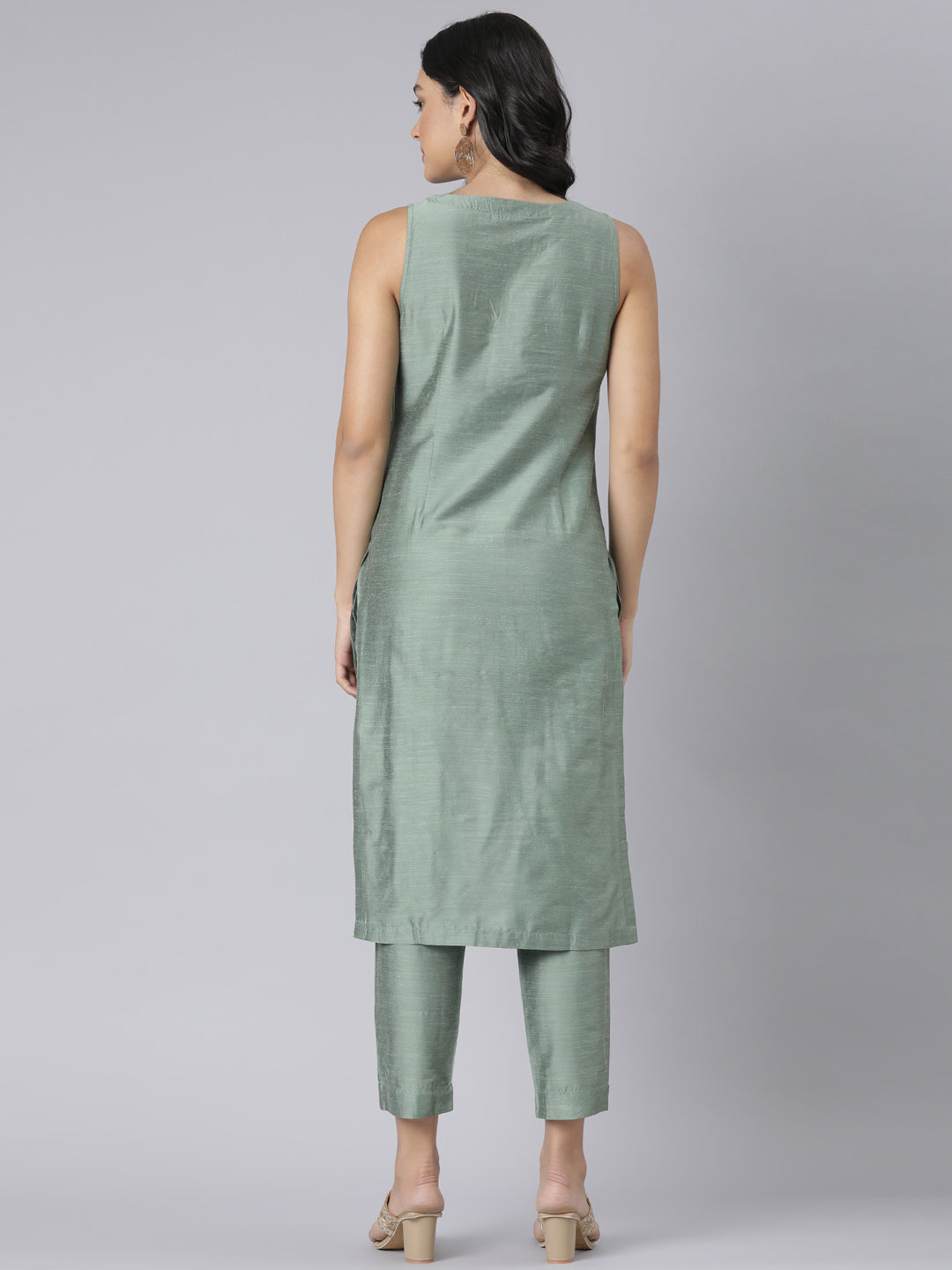 EDIRA Green glimmer Rayon Silk Textured Co-Ord set