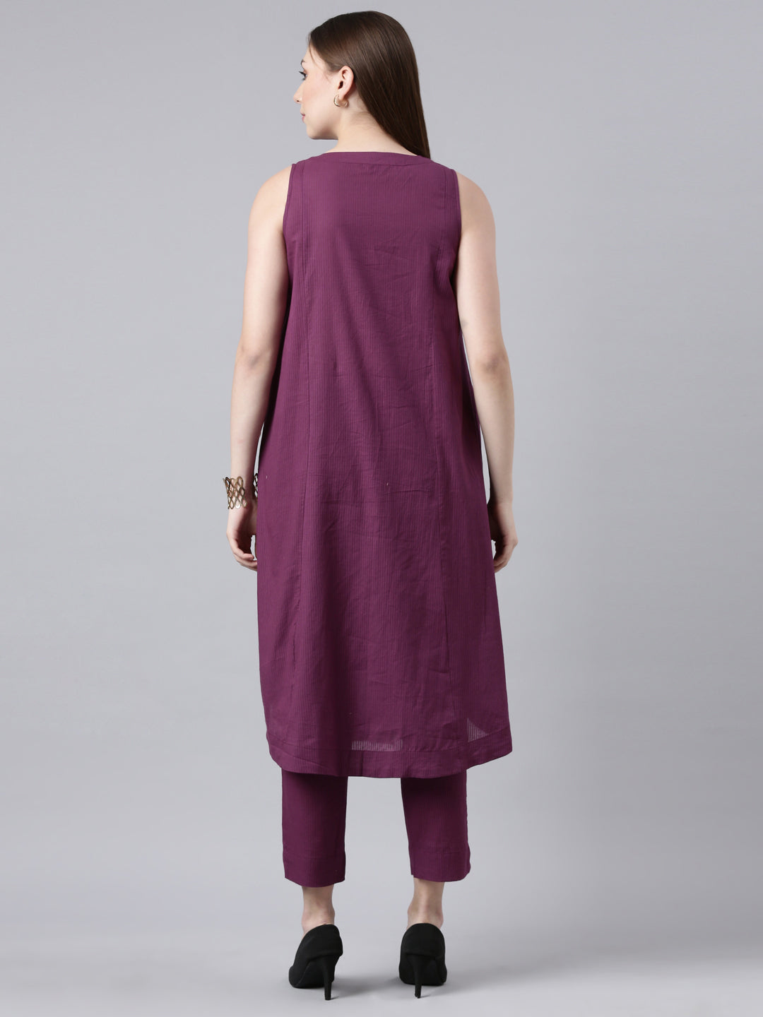 Textured Cotton Flared Kurta Pant Set