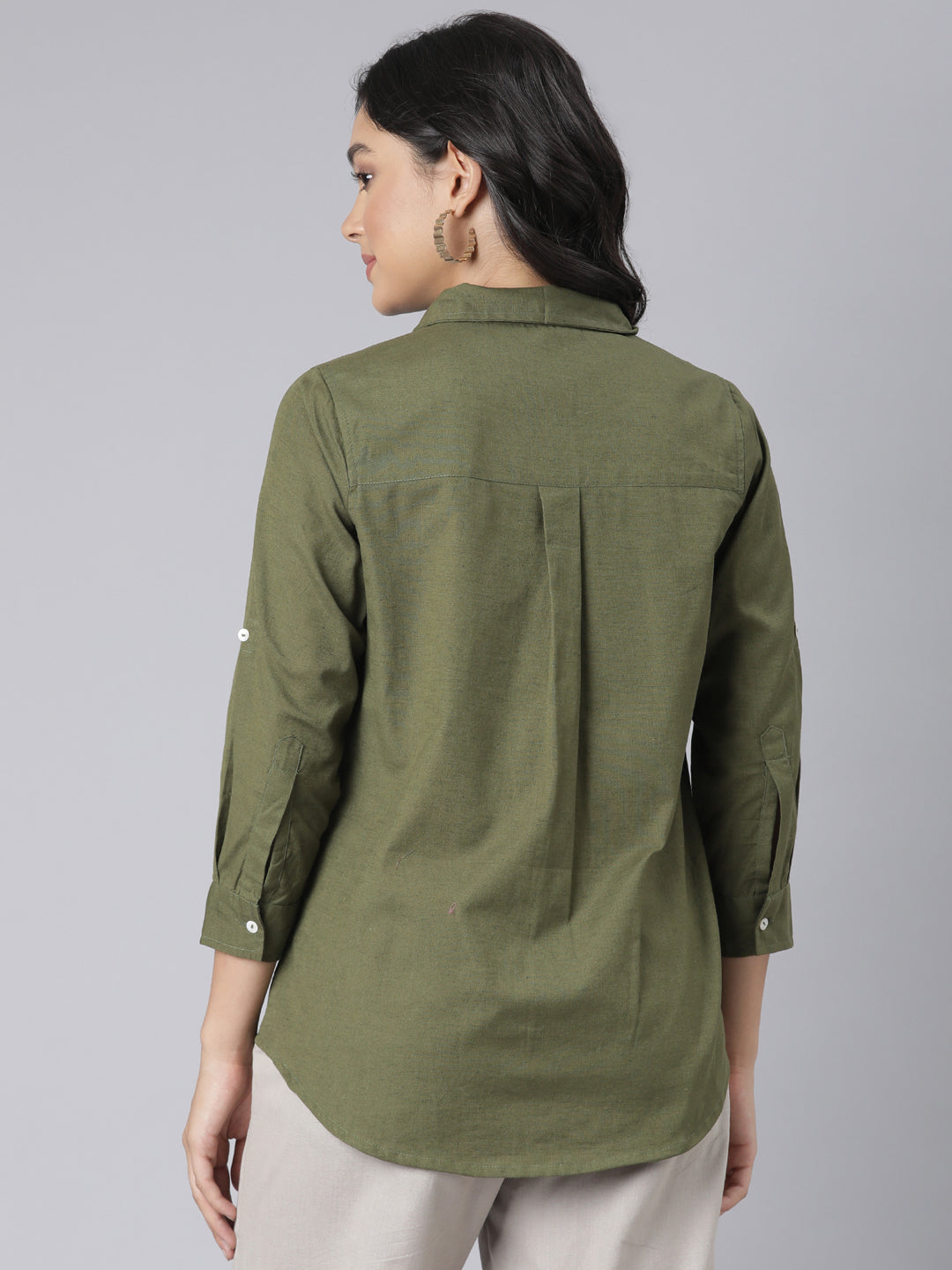 EDIRA Olive Colour Cotton Shirt