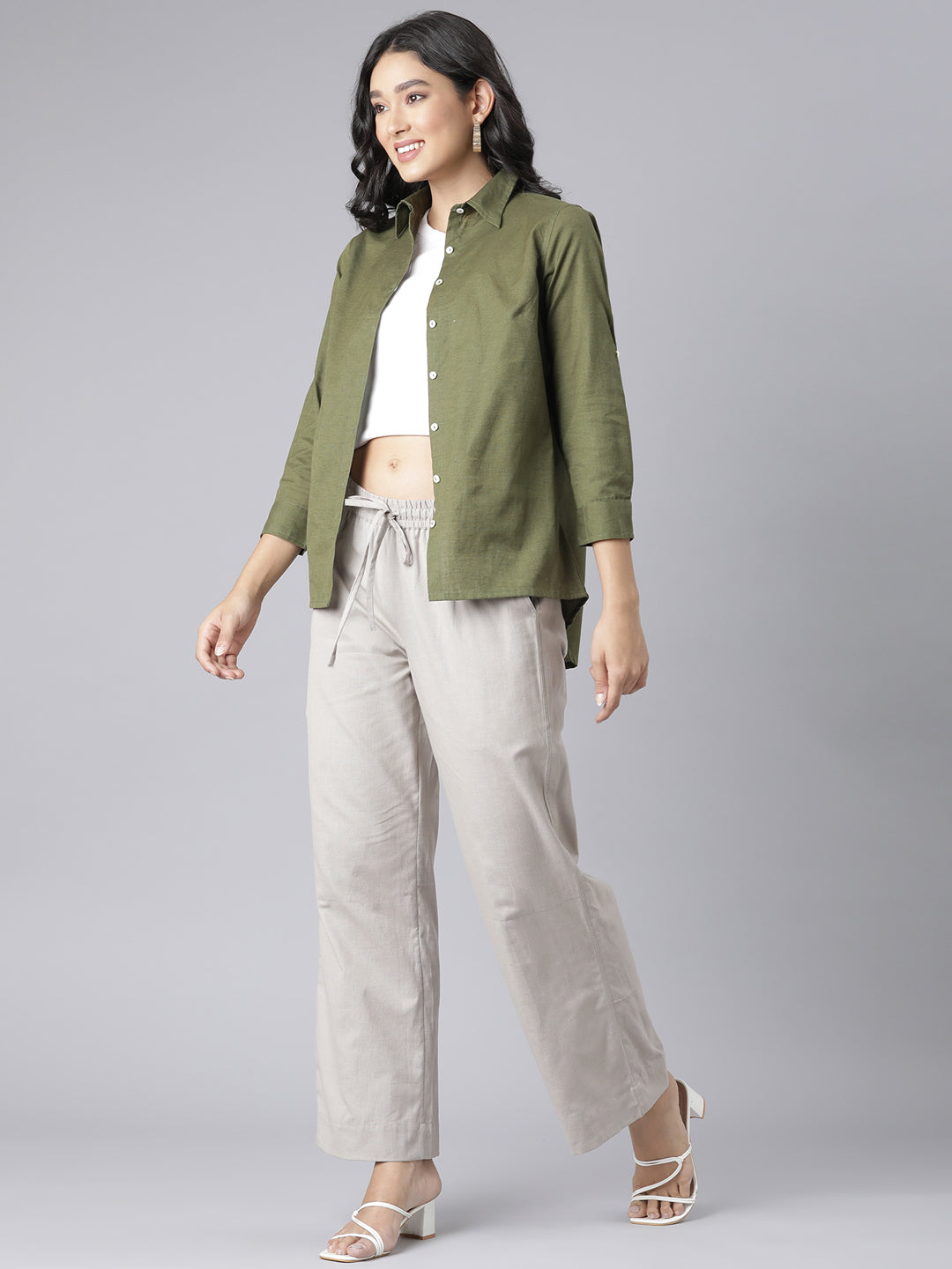 EDIRA Olive Colour Cotton Shirt