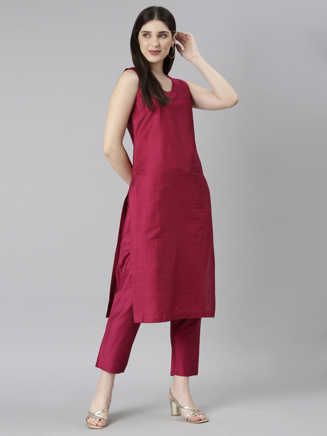 Fuchsia Rayon Silk Textured Co-Ord set
