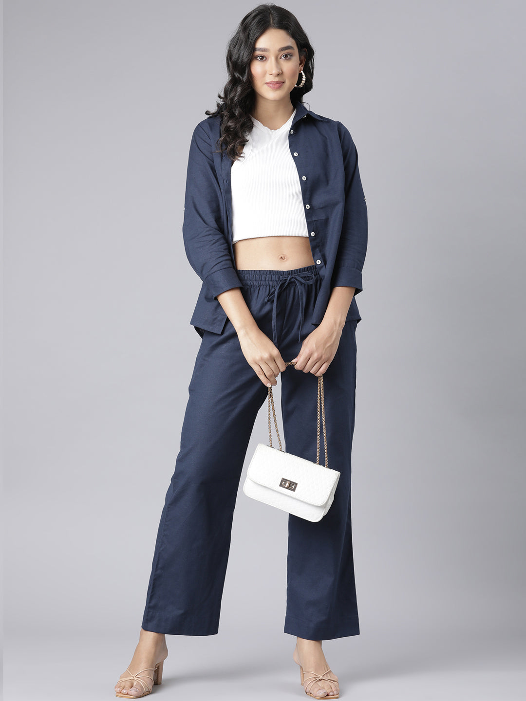 EDIRA Cotton Navy Trousers
