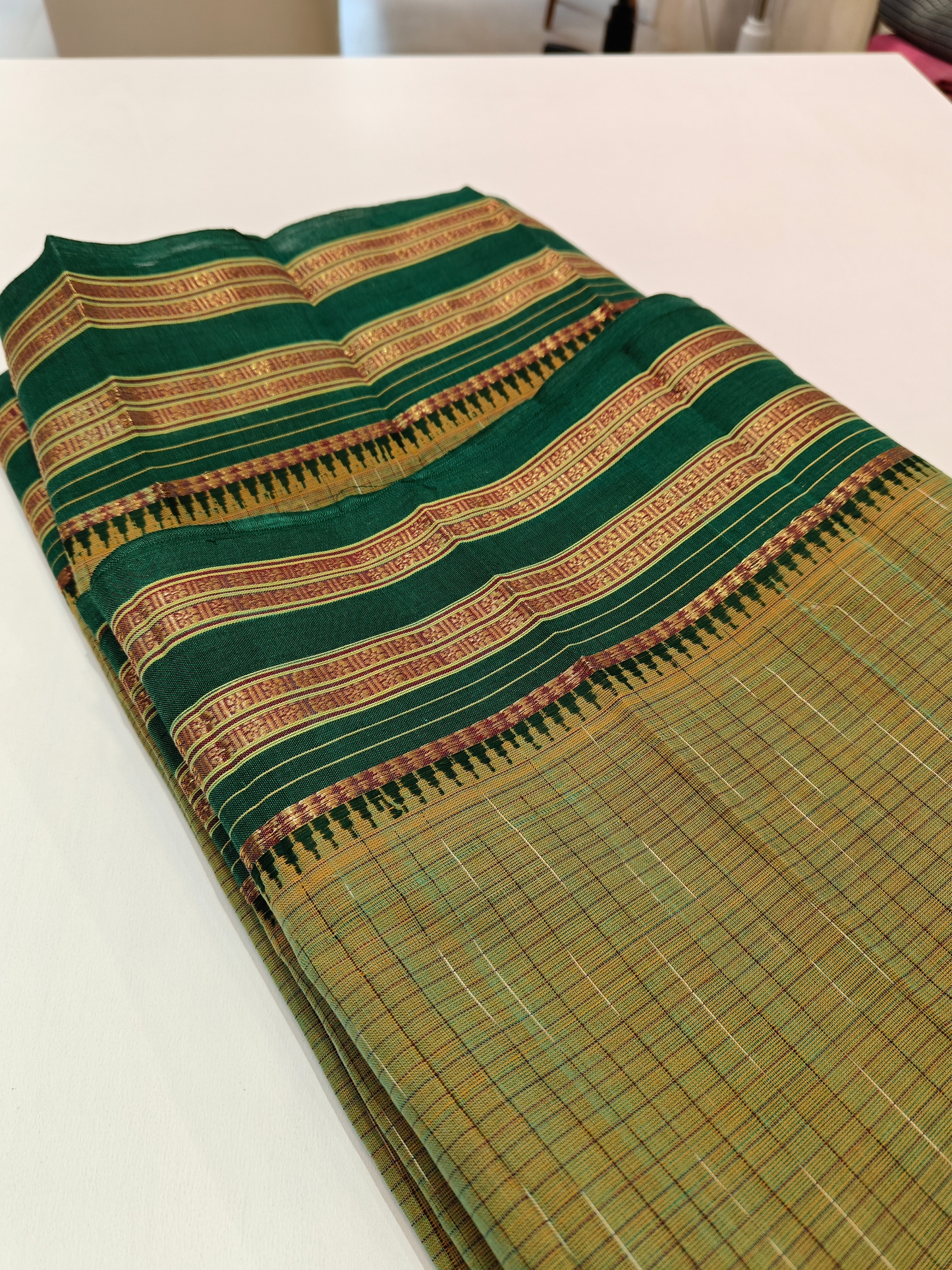 Vanya | Handwoven Cotton Saree | Moss Green