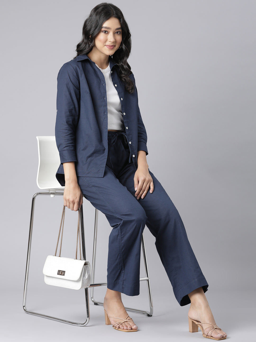 EDIRA Cotton Navy Trousers