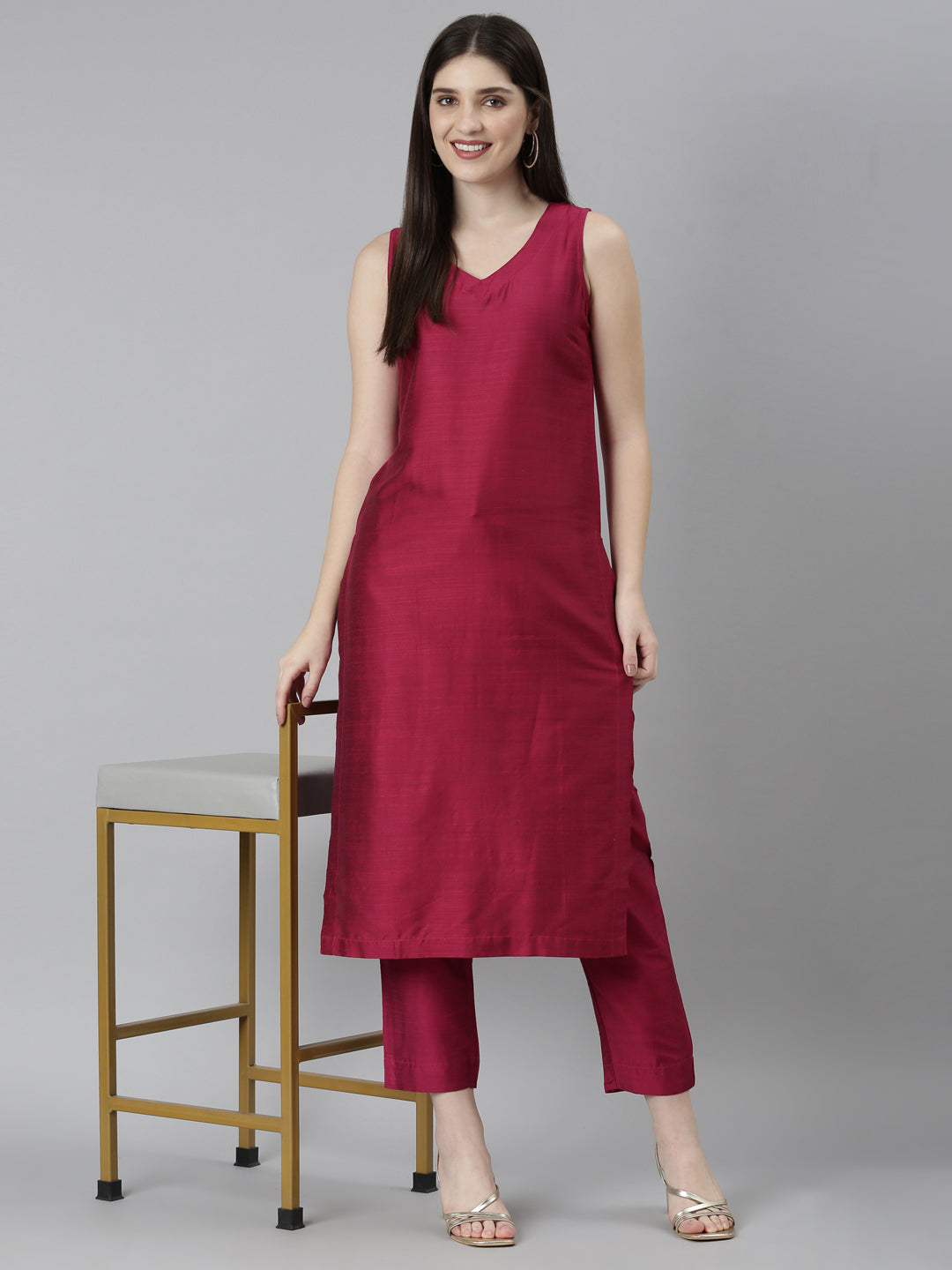 Fuchsia Rayon Silk Textured Co-Ord set