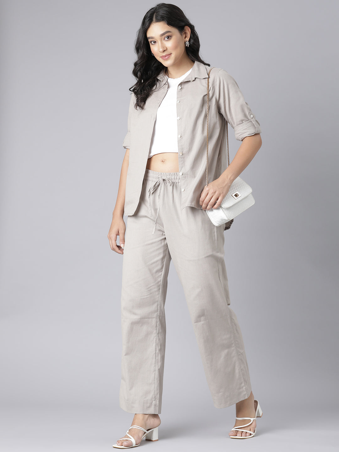 EDIRA Cotton Oatmeal Colour Trousers