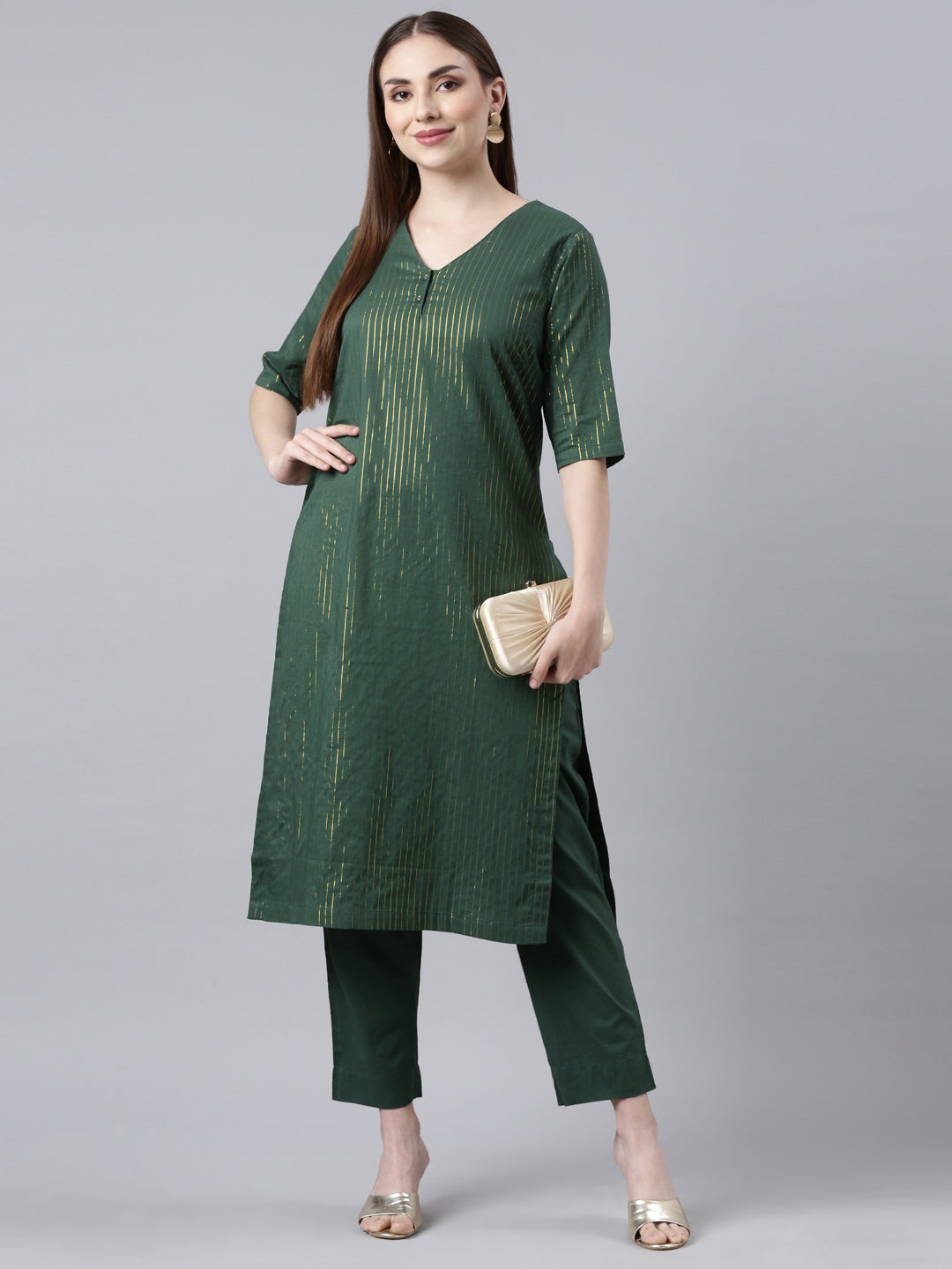 EDIRA Women Green & Gold Kurta and Pant Set