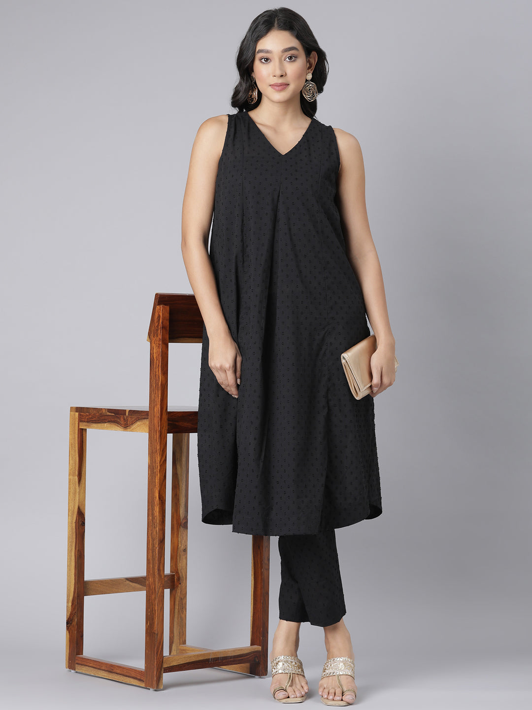 Black Dobby sleeveless Co-ords set