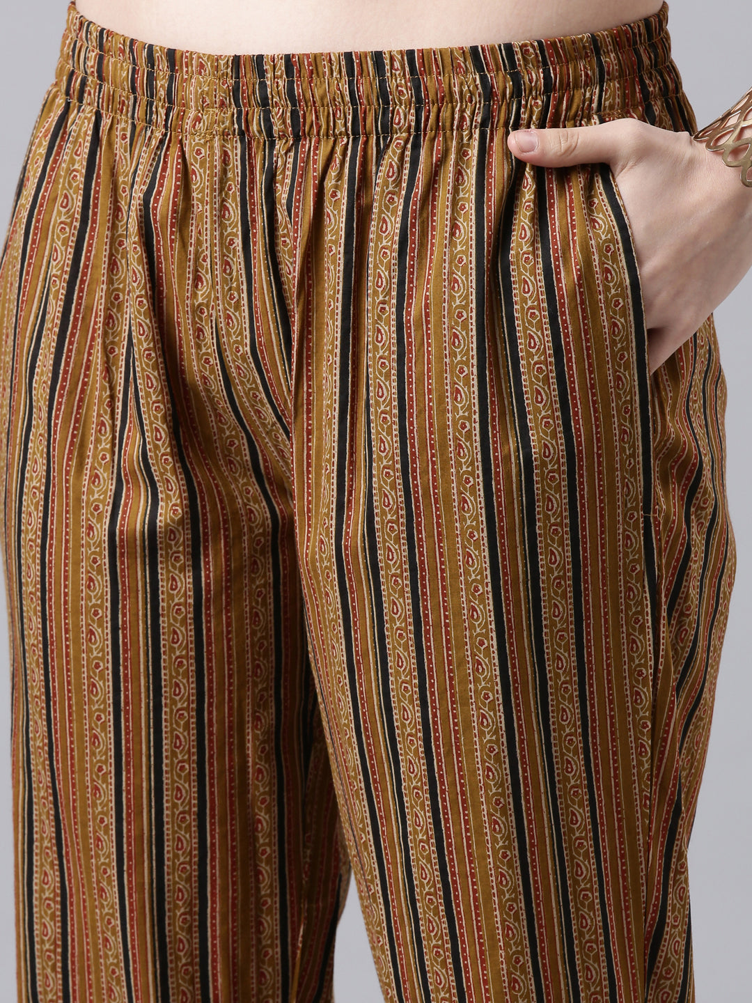 Mustard color Printed Cotton Flared Kurta & Pant Set
