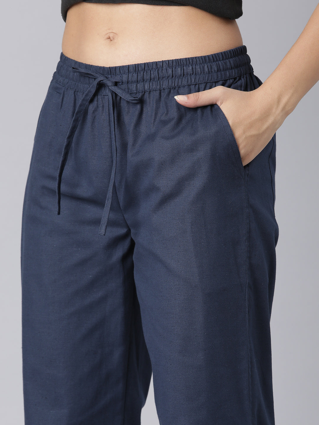 EDIRA Cotton Navy Trousers