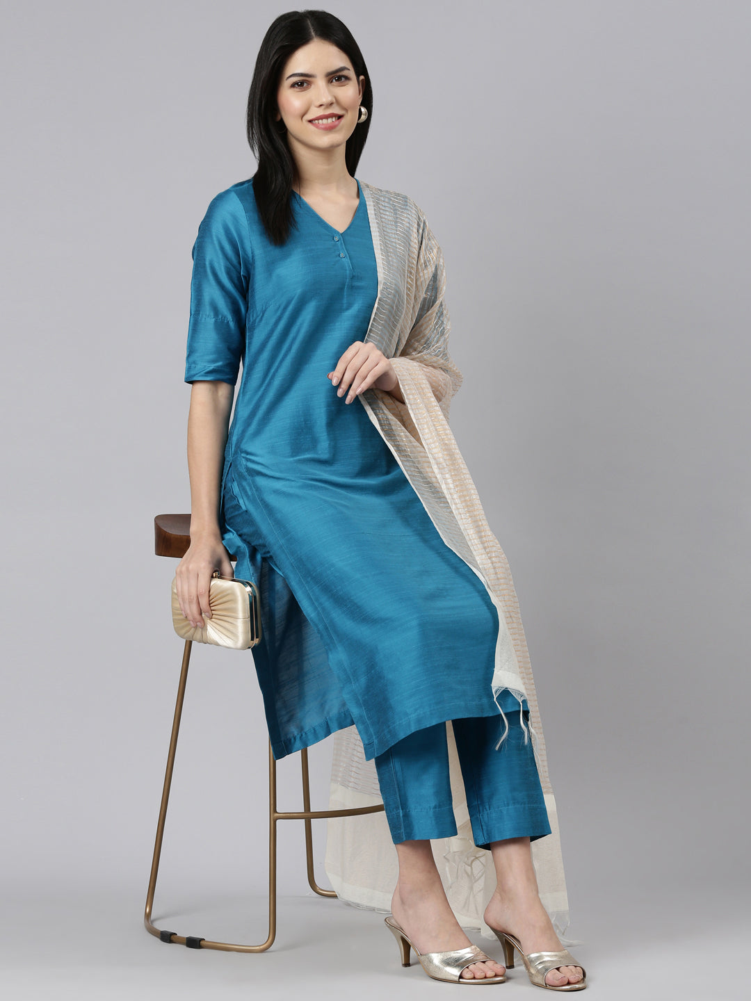 EDIRA Women Rayon Silk Kurta and Pant Set