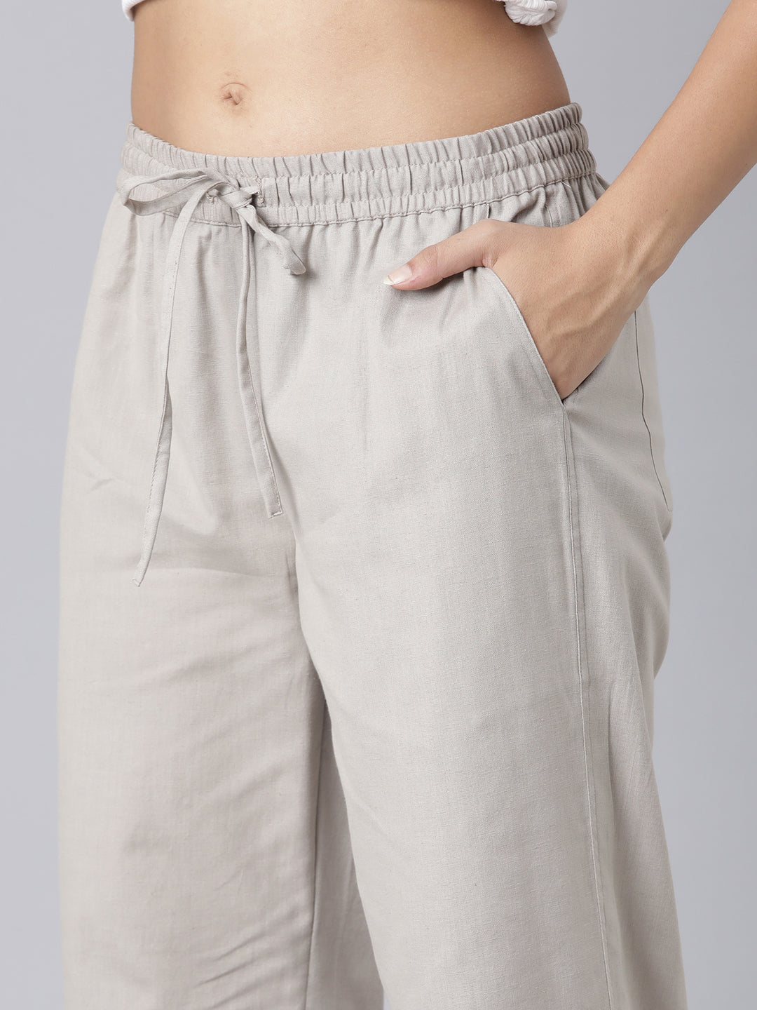 EDIRA Cotton Oatmeal Colour Trousers