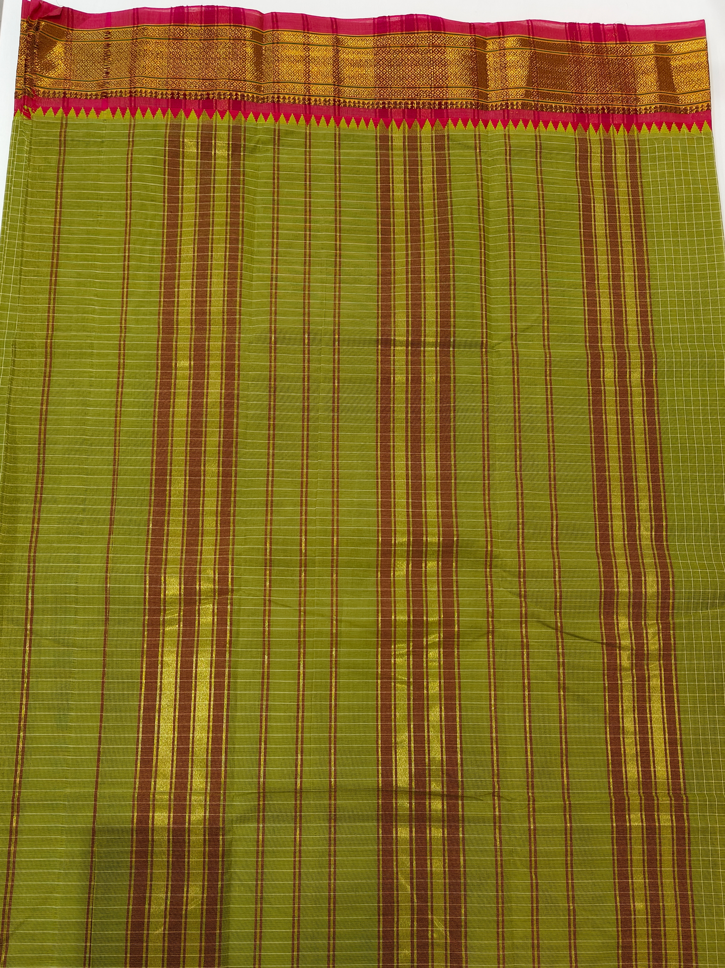 Ira| Handwoven Cotton Saree | Olive Grove Pink