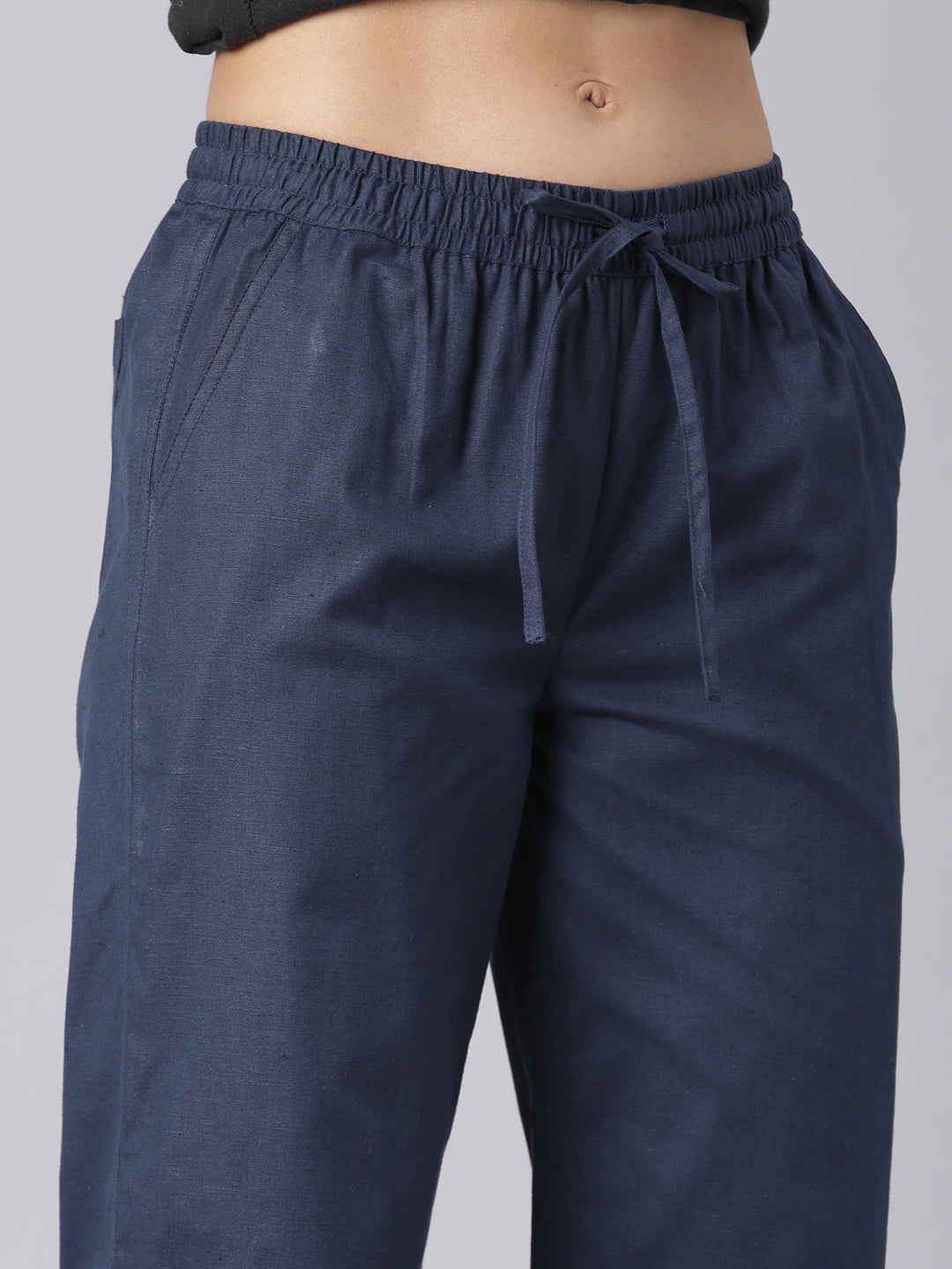 EDIRA Cotton Navy Trousers