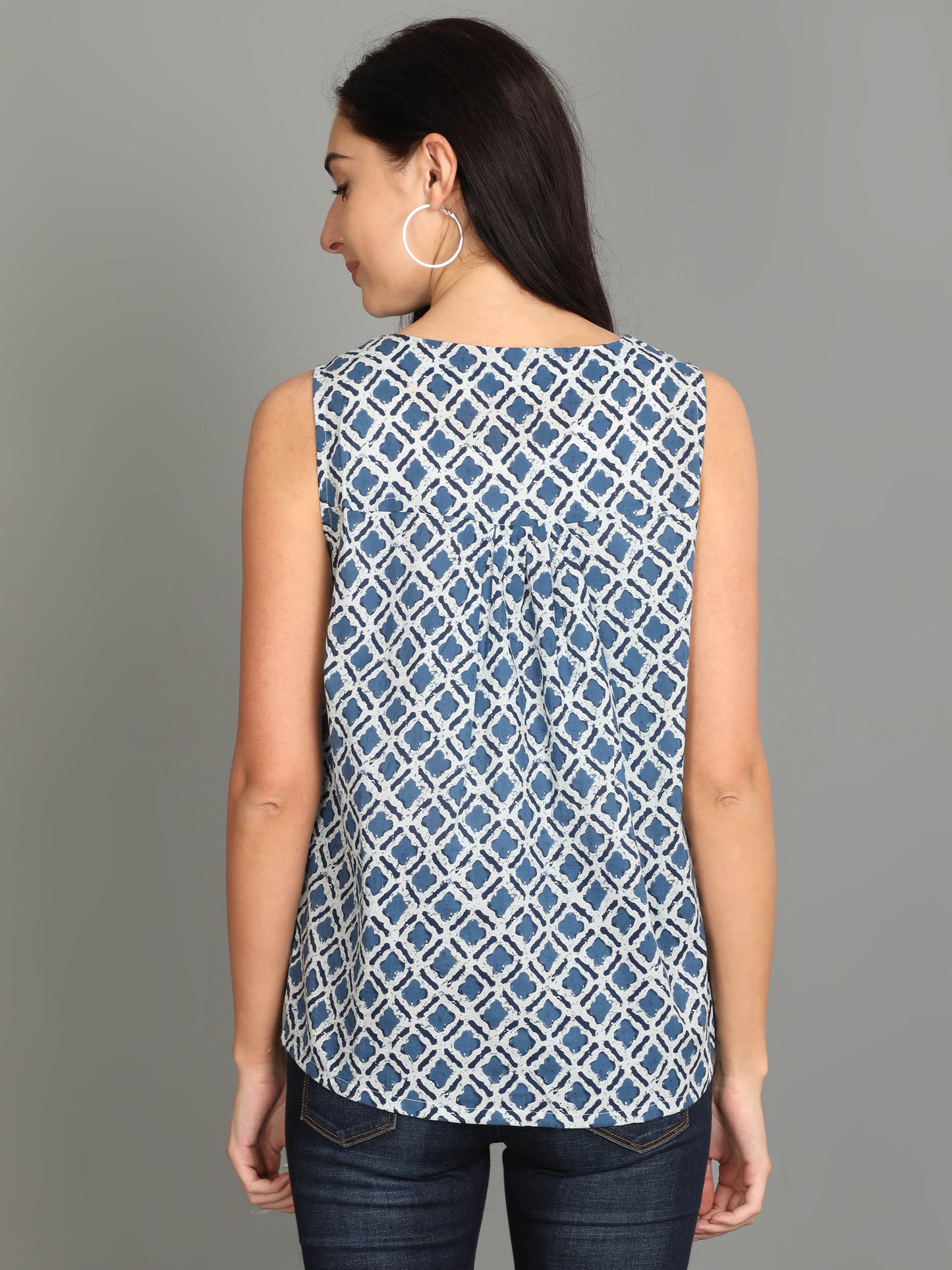 Indigo Printed Sleeveless Top