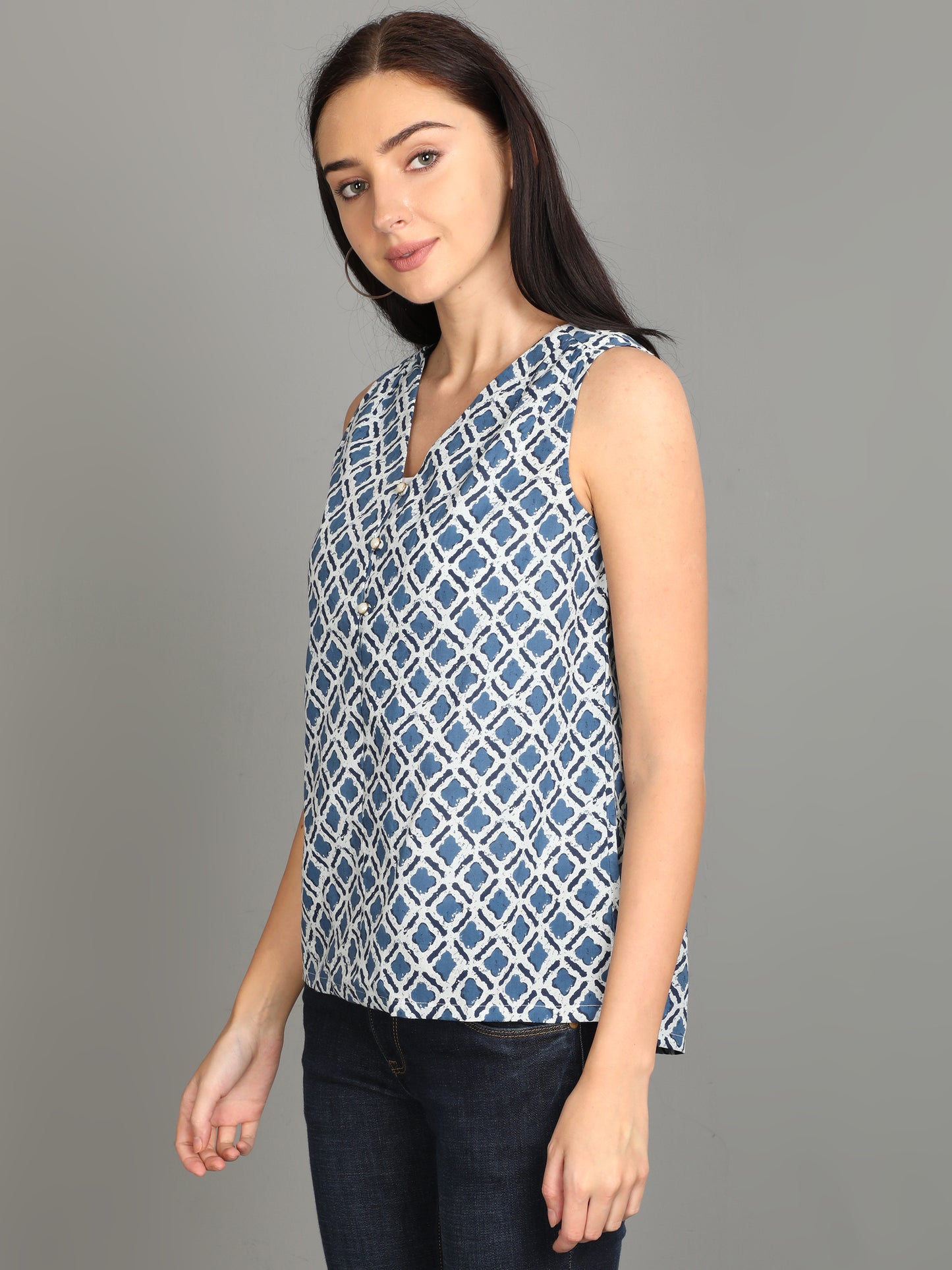 Indigo Printed Sleeveless Top