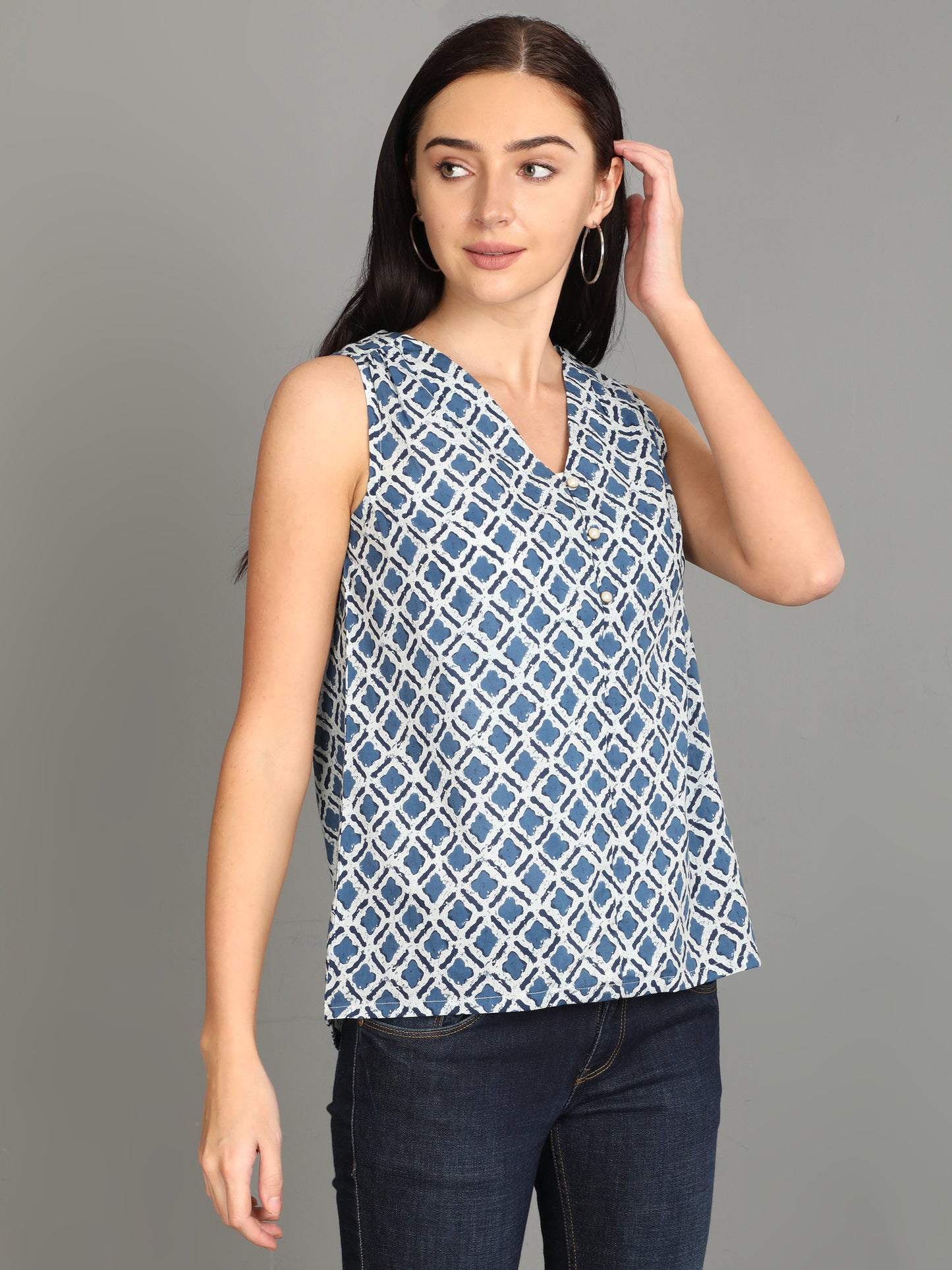 Indigo Printed Sleeveless Top