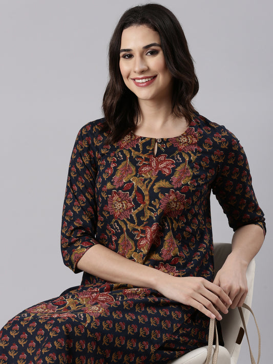 Midnight blue Floral Printed Kurta set