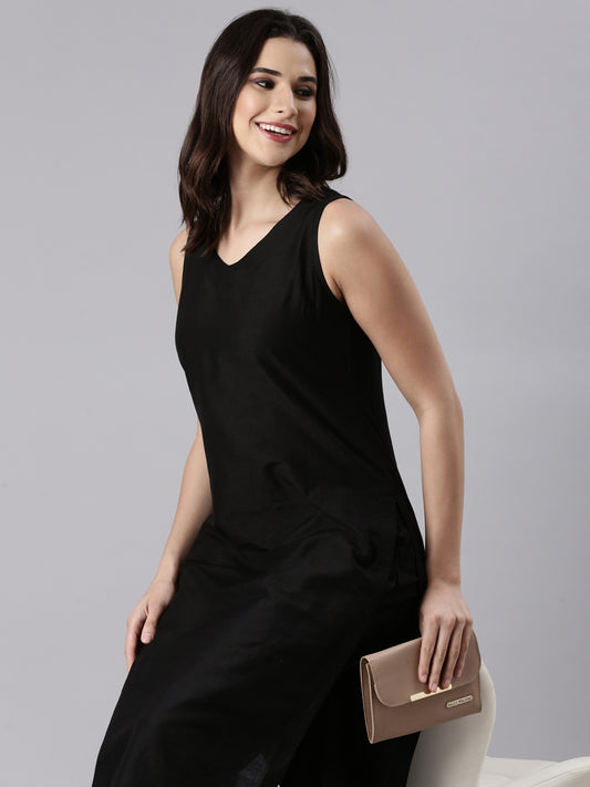 EDIRA Charcoal Black  Silk Textured Co-Ord set
