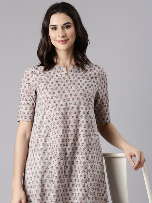 Oatmeal Cotton  Printed Kurta set