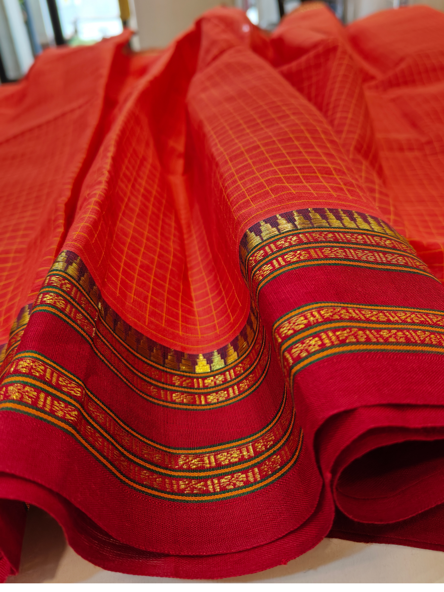 Anvi | Handwoven Cotton Saree | Vermilion Red