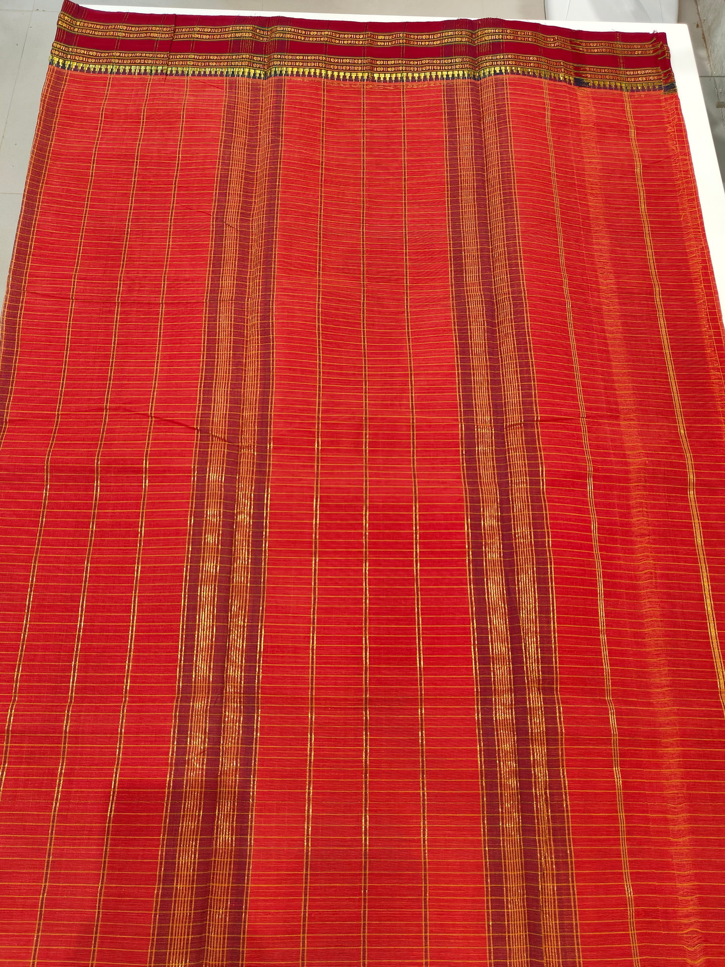 Anvi | Handwoven Cotton Saree | Vermilion Red