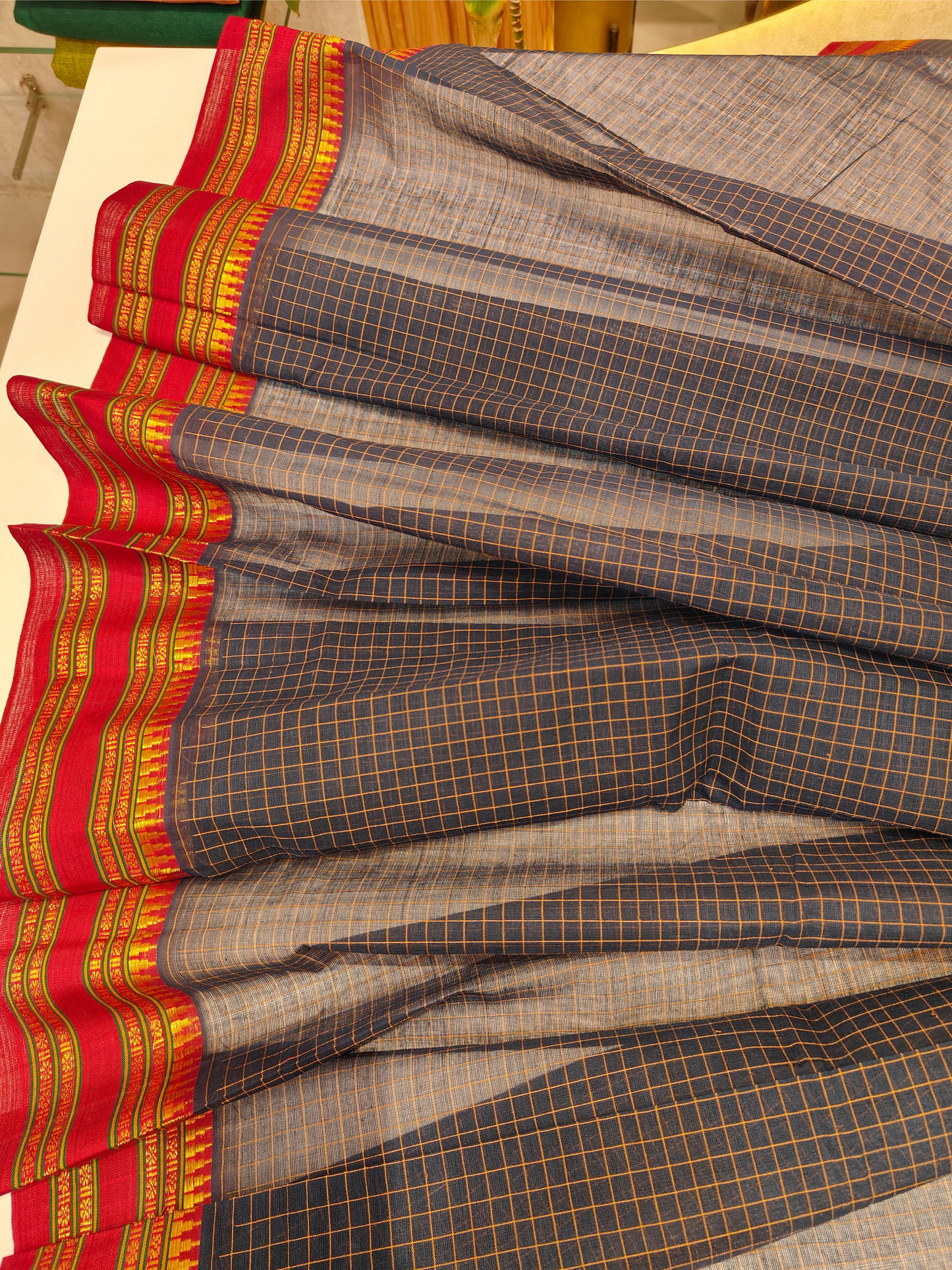 Aarna | Handwoven Cotton Saree | Midnight Navy