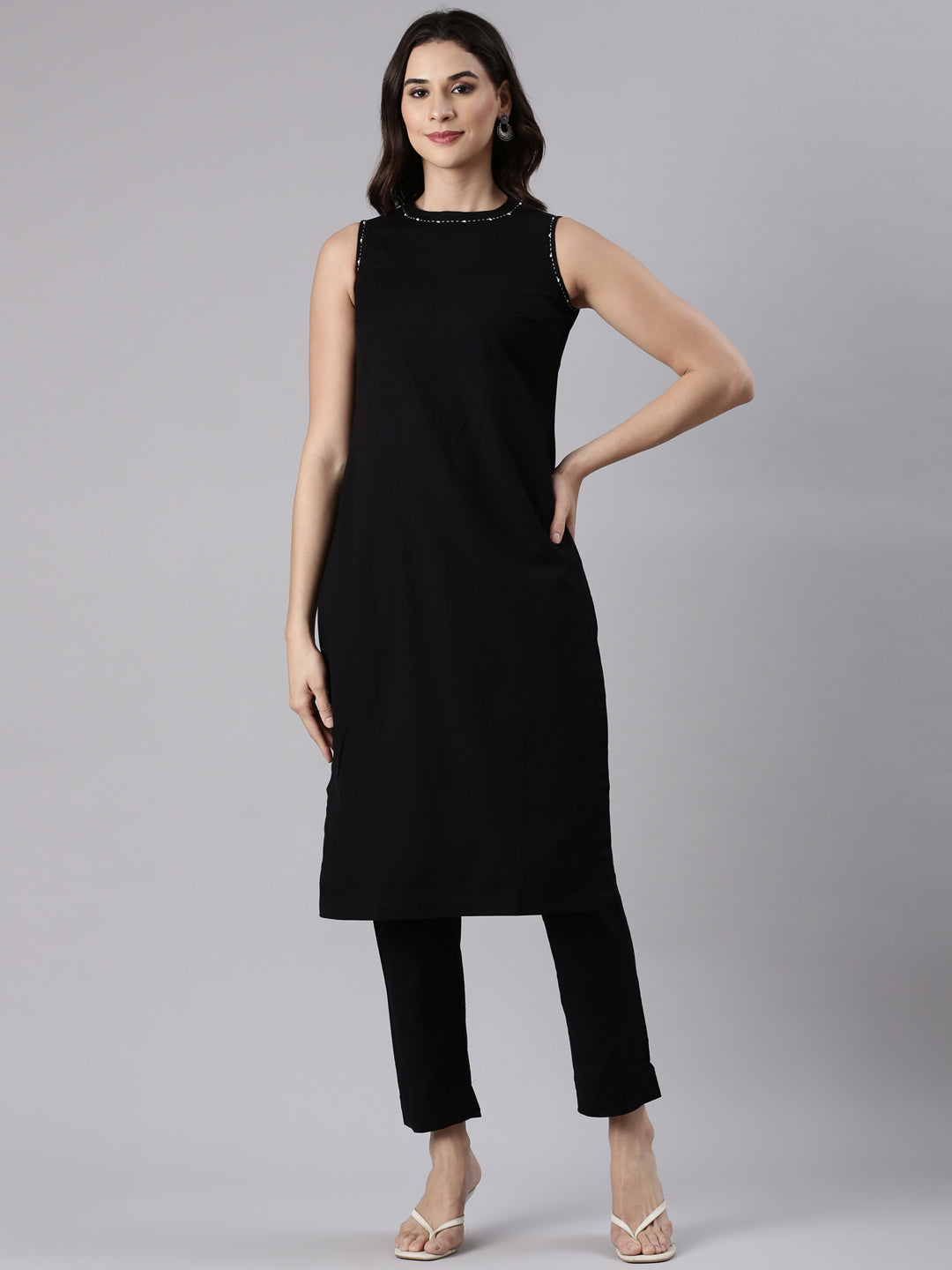 Embroidered Coord Set with Mandarin Collar & Straight Pants