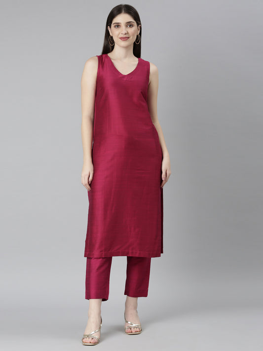 Fuchsia Rayon Silk Textured Co-Ord set