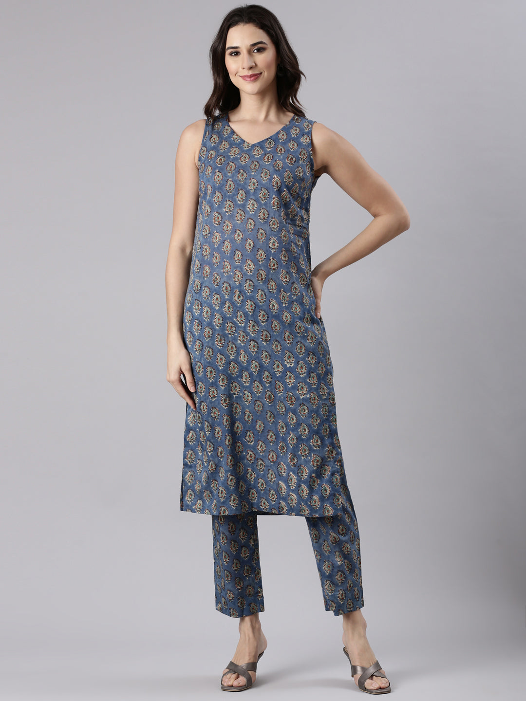 Turf Teal Block printed kurta set