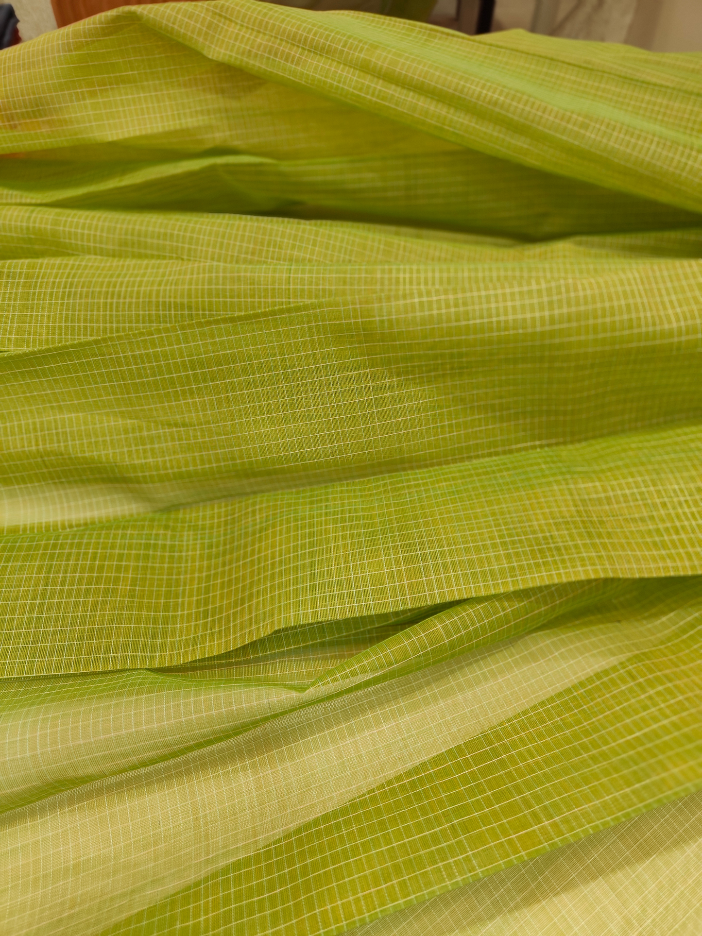 Avni | Handwoven Cotton Saree | Chartreuse Green