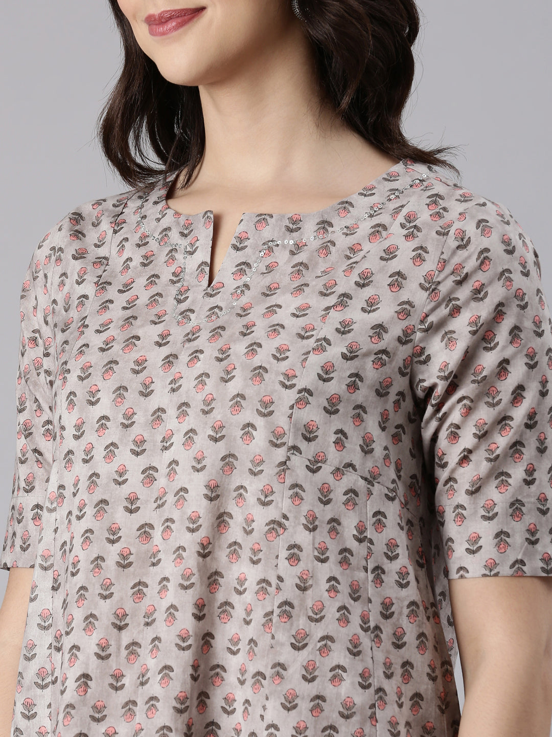 Oatmeal Cotton  Printed Kurta set